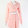 Business Office Lady Pink Suits Set Women V Neck Long Sleeve Cropped Blazer & High Waist Casual Skirts Party Christmas Outfits