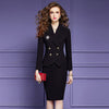 Business Suit Women Spring Autumn Office Lady Graceful Work Blazers Wrap Hip Skirts Two Piece Set Elegant Brooch Jacket Oufits