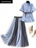 Business Women Blazer Dress Suit Summer Short Sleeve Belted Double Breaste Jacket With Skirt 2 Piece Set Office Outfits