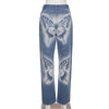 Butterfly Print Jeans Women y2k Denim Pants Straight High Waist Trousers Punk Style Indie Aesthetics Summer 2022 Baddie Clothing
