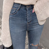 Button Fly Women Jeans High Waist Denim Pants Women High Elastic Skinny Pants Ripped Hole Stretchy Women Trousers