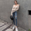 Button Fly Women Jeans High Waist Denim Pants Women High Elastic Skinny Pants Ripped Hole Stretchy Women Trousers