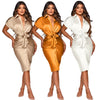 Button Up White Shirt Dress Women Turn-down Collar Pockets Satin Party Stacked Dress 2022 Autumn Bodycon Casual Workout Vestidos