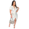 Button Up White Shirt Dress Women Turn-down Collar Pockets Satin Party Stacked Dress 2022 Autumn Bodycon Casual Workout Vestidos