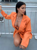 ByeMyLove Blazer Jacket Female Spring 2023 Solid Color Design Lady Women Crop Blazer With Belt Orange Outwear Casual