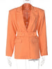 ByeMyLove Blazer Jacket Female Spring 2023 Solid Color Design Lady Women Crop Blazer With Belt Orange Outwear Casual