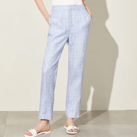 Women blazer pant suits office lady linen female jacket slim light blue work wear uniform costume