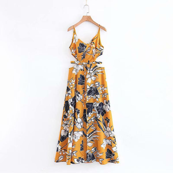 C316-162 women's dress slit waist sexy beach dress back dress