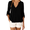 New Autumn Women V Neck Button Long Sleeve Ladies Tops Chiffon Shirts Solid Elegant Casual Top Blouse Plus Size 5XL