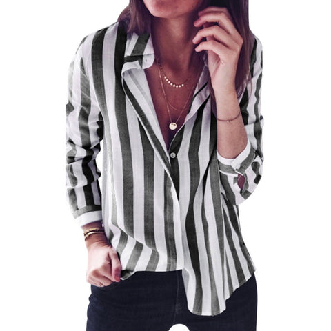 2022 New Spring Autumn Women Blouse Flower V-Neck Long Sleeve Work Shirts Women office Tops Striped blouse for business