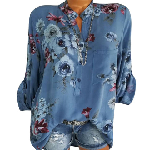 5XL Print Women Chiffon Blouses Plus Size Vintage Shirts Full Sleeve Floral Top Blusas Casual Camisa Feminina 2022 Autumn