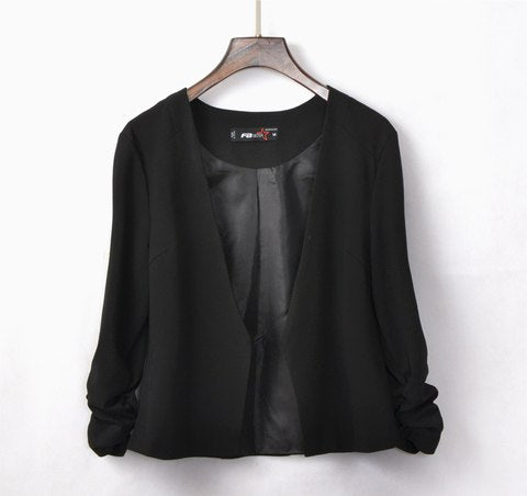 CD224 Discount Spring Slim Blazers Women Fashion Solid Elastic No Button Short Suit Three Quarter Sleeve Business Womens Blaser