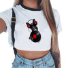 Short Women Summer Solid White Print Tank Top Female O-neck Cropped Feminino Crop Tops Sexy Elastic T Shirt