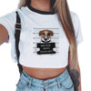 Short Women Summer Solid White Print Tank Top Female O-neck Cropped Feminino Crop Tops Sexy Elastic T Shirt