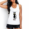 Summer Women Top Shirt Fashion Cat Kawaii Cartoon Harajuku Print Sleeveless O-neck Women White Tank Tops Shirt BX255