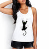 Summer Women Top Shirt Fashion Cat Kawaii Cartoon Harajuku Print Sleeveless O-neck Women White Tank Tops Shirt BX255