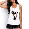 Summer Women Top Shirt Fashion Cat Kawaii Cartoon Harajuku Print Sleeveless O-neck Women White Tank Tops Shirt BX255