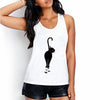 Summer Women Top Shirt Fashion Cat Kawaii Cartoon Harajuku Print Sleeveless O-neck Women White Tank Tops Shirt BX255