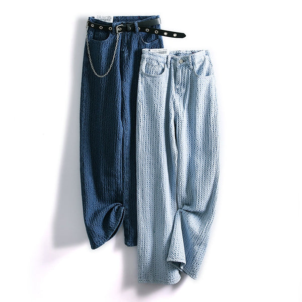 CF701 Women Wide Leg Jeans High Waist Streetwear Punk Vintage Vogue Unique Design Stereo Washing Cotton Female Denim Pants