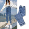 CGC 2022 Autumn High Waist Jeans Woman Straight Slim Harlan Denim Pants Vintage 100% Cotton Washed Jeans Female Denim Trousers