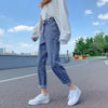 CGC 2022 Autumn High Waist Jeans Woman Straight Slim Harlan Denim Pants Vintage 100% Cotton Washed Jeans Female Denim Trousers