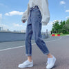 CGC 2022 Autumn High Waist Jeans Woman Straight Slim Harlan Denim Pants Vintage 100% Cotton Washed Jeans Female Denim Trousers