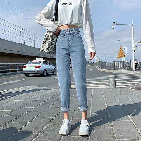 CGC 2022 High Waist Jeans Women Vintage Loose Comfort Cotton Denim Pant Female Wide Leg Straight Trousers Harajuku Jeans