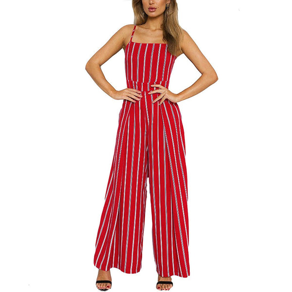 Summer Beach Rompers Womens Jumpsuit Casual Sleeveless Striped Jumpsuit Clubwear Wide Leg Pants Outfit