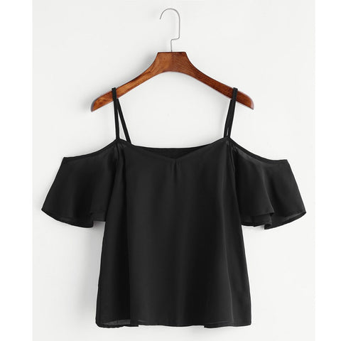 Women Summer Pinstripe Blouse Cold Shoulder Camis Top Drop Shipping 1M21