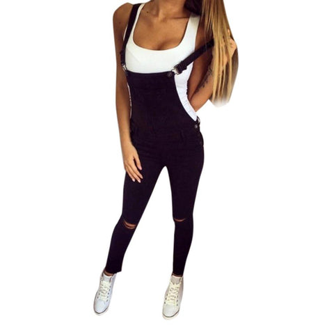 Women's Fashion Loose Denim Bib Hole Pants Overalls Jeans Demin Trousers Jumpsuit Black white Drop Shipping 4J31