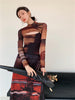CHEERART 2 Piece Mesh Long Sleeve Punk Dress Women Turtleneck Long Midi Bodycon Ladies Dress Runway  Designer Clothes
