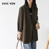 CHIC VEN Autumn Women's Blazer Casual College Style Solid Color Office Lady Coat Long Sleeve Loose Women Clothes Top