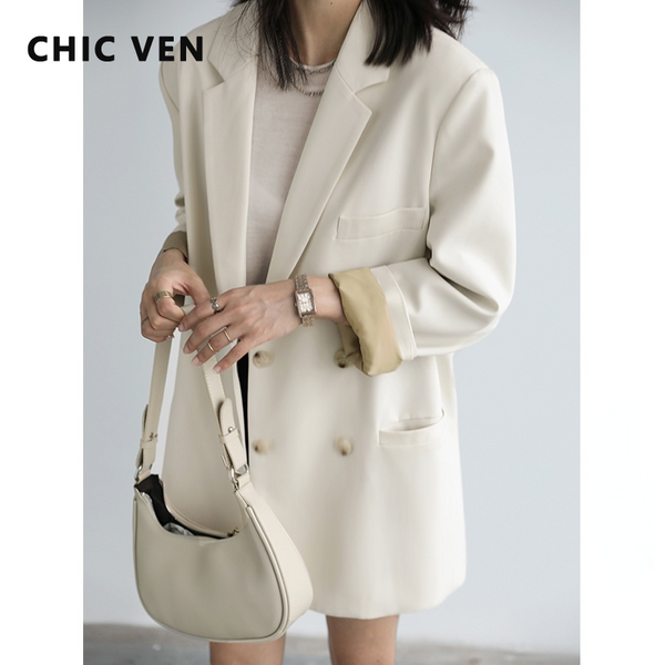CHIC VEN Autumn Women's Blazer Casual College Style Solid Color Office Lady Coat Long Sleeve Loose Women Clothes Top