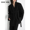 CHIC VEN Women Blazer Design Wide Shoulder Ribbon Solid Women's Medium Long Coat Office Lady Female Overcoat Spring Autumn 2023