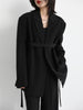 CHIC VEN Women Blazer Design Wide Shoulder Ribbon Solid Women's Medium Long Coat Office Lady Female Overcoat Spring Autumn 2023