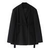 CHIC VEN Women Blazer Design Wide Shoulder Ribbon Solid Women's Medium Long Coat Office Lady Female Overcoat Spring Autumn 2023