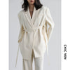 CHIC VEN Women Blazer Design Wide Shoulder Ribbon Solid Women's Medium Long Coat Office Lady Female Overcoat Spring Autumn 2023