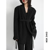 CHIC VEN Women Blazer Design Wide Shoulder Ribbon Solid Women's Medium Long Coat Office Lady Female Overcoat Spring Autumn 2023