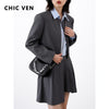 CHIC VEN Women's Blazer Skirt Suits Long Sleeve Solid Short Jacket A-line Pleated Two-piece Set Female Coat Spring Summer 2023