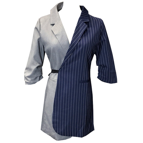 2022 Women's Blazer Female Coats Patchwork Striped Half Sleeve Slim Lace Up Long Woman Coat Clothes Fashion Korean New