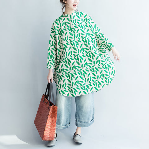 Autumn Print Women Blouses Shirt Top Long Sleeve hem Split Loose Big Size Shirts Tops Clothes Fashion New 2022