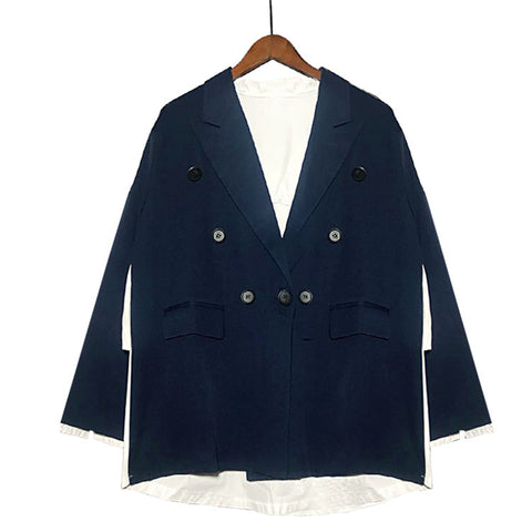 Autumn Women's Jacket Notched Collar Long Sleeve Hem Asymmetrical Hit Colors Loose Big Size Women Suit Fashion Tide New