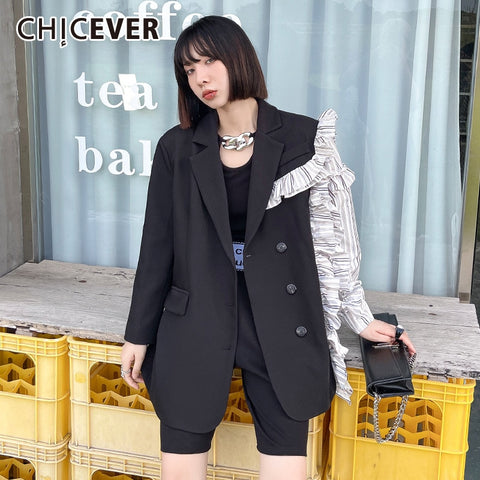 CHICEVER Casual Patchwork Colorblock Blazers For Women Notched Collar Long Sleeve Asymmetrical Jackets Female Korean New