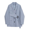 CHICEVER Patchwork Blazer For Women Notched Long Sleeve Sashes Pockets Large Size Casual Coats Female 2022 Autumn Clothing