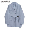 CHICEVER Patchwork Blazer For Women Notched Long Sleeve Sashes Pockets Large Size Casual Coats Female 2022 Autumn Clothing