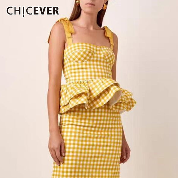 CHICEVER Print Elegant Vest For Women Sling Bowknot Square Sleeveless Ruffle Hem Patchwork Kawaii Vests Female 2022 Fashion Tide