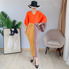 CHICEVER Pullover Sheath Dress For Women V Neck Three Quarter Sleeve High Waist Patchwork Hit Color Ankle Length Dresses Females