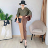CHICEVER Pullover Sheath Dress For Women V Neck Three Quarter Sleeve High Waist Patchwork Hit Color Ankle Length Dresses Females