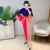 CHICEVER Pullover Sheath Dress For Women V Neck Three Quarter Sleeve High Waist Patchwork Hit Color Ankle Length Dresses Females