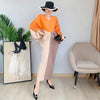 CHICEVER Pullover Sheath Dress For Women V Neck Three Quarter Sleeve High Waist Patchwork Hit Color Ankle Length Dresses Females